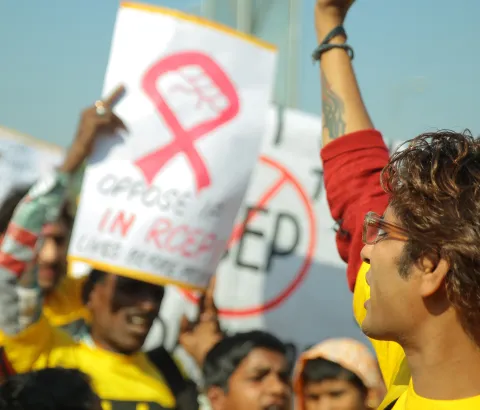Civil society demonstration against IP provisions in RCEP that can block access to affordable medicines. Outside Ministry of Commerce, Udyog Bhawan, New Delhi