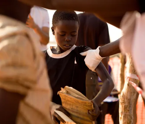 Measles vaccine is given to children from 6 months to 15 years. Hundreds of children pass through each vaccination site every day during the mass vaccination campaign. 