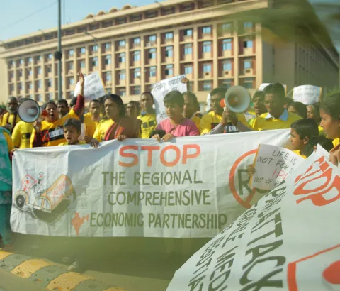 Civil society demonstration against IP provisions in RCEP that can block access to affordable medicines. Outside Ministry of Commerce, Udyog Bhawan, New Delhi
