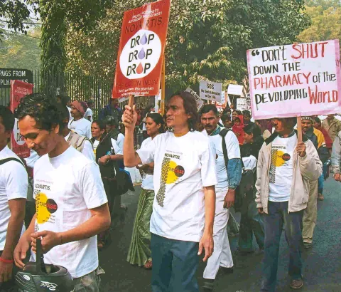 New Delhi. Hundreds of Indian activists protested in New Delhi on Monday against a challenge to the country's patent law by Swiss pharmaceutical giant Novartis. Photograph by MSF