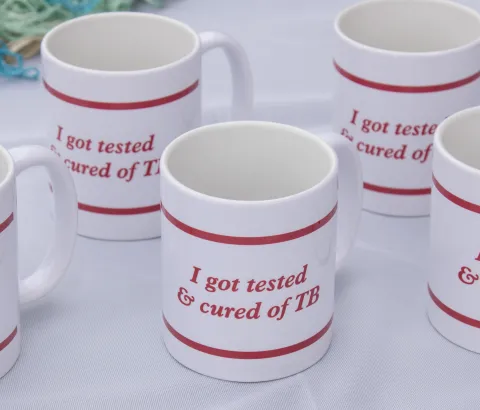 Gift mugs offered during the "accomplished MDR-TB treatment" graduation in the MSF Matsapha clinic. Matsapha, Manzini Region, Swaziland. Photograph by Alexis Huguet