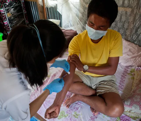 S. Thangkhoshin Hookip is an MDR-TB patient in Churachandpur. Every day, a DOTS nurse visits him to administer an injection and watch him take all the medicine he has to take daily (15 pills in total). The home-based treatment normally lasts around two years.