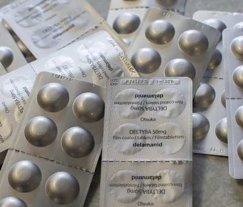 Close up of sachets of the drug Delamanid in the Town 2 Clinic, Kuyasa, Khayelitsha, Western Cape in South Africa.