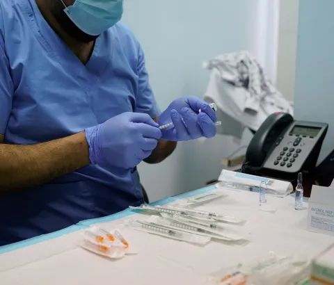 MSF medical mobile teams vaccinating Elderly people and frontline Healthcare workers in a nursing home in Tripoli