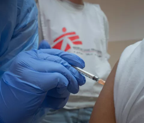 MSF nurse gives COVID-19 vaccination at an Elderly Nursing Home In Chlifa Baalbak, Lebanon