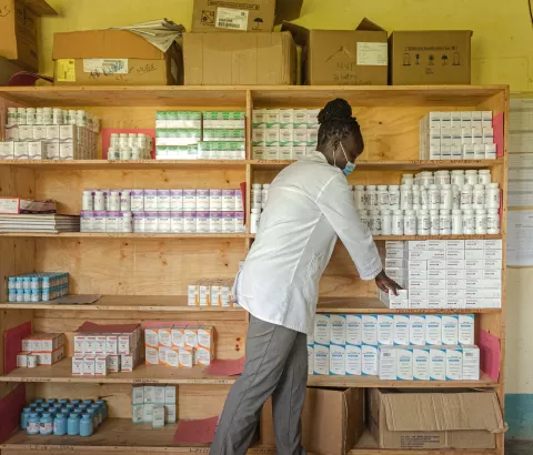 A clinician picking ARVs for a patient at Maram Dispensary in Ndhiwa sub county, Homa Bay County. The dispensary is one of the 33 Ministry of Health facilities supported by MSF to improve care and treatment. 