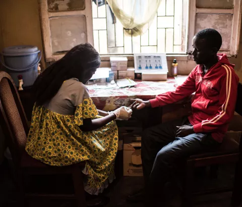 Herman gets tested for HIV in the PODI Ouest in Kinshasa, Democratic Republic of Congo. The PODIs, which are run by the RNOAC group of people with HIV, offer testing, support and Antiretroviral drugs (ARVs) to stable HIV patients in the capital. 