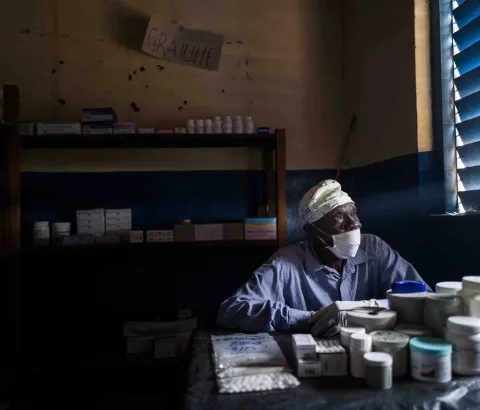 Massounga Delacroix, 48, is in charge of the pharmacy at the health centre in Nzacko, a town that has witnessed waves of violence in the conflict in Central African Republic. 