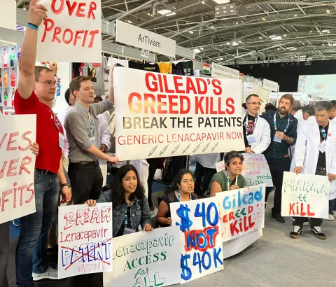 MSF protests at International AIDS Conference asking for price reduction for CAB-LA and LEN-LA