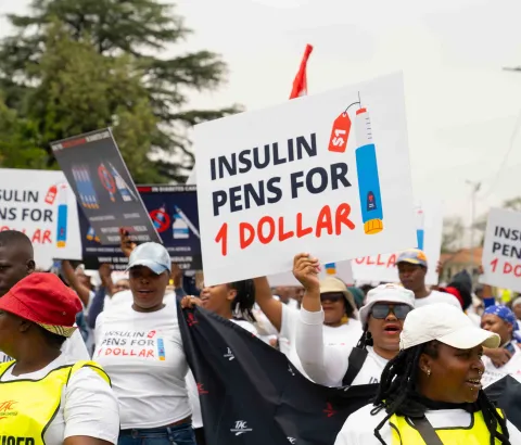 Protest in Johannesburg outside Novo Nordisk's office asking them to drop the price of insulin pens to $1, and to end the double standard on insulin pen supply.