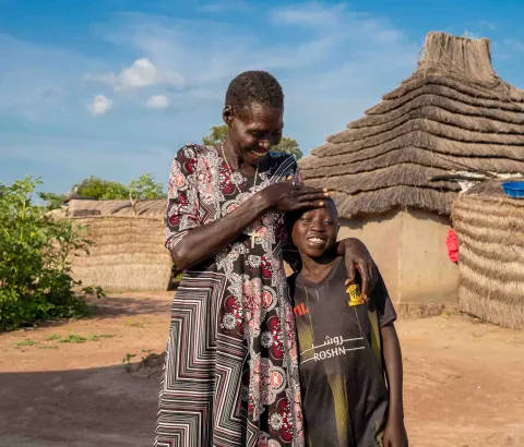 Rebecca and her son Ajou, who has type 1 diabetes and frequently goes into diabetic ketoacidosis, often requiring intensive care unit admission during hospital visits. South Sudan, 2025.